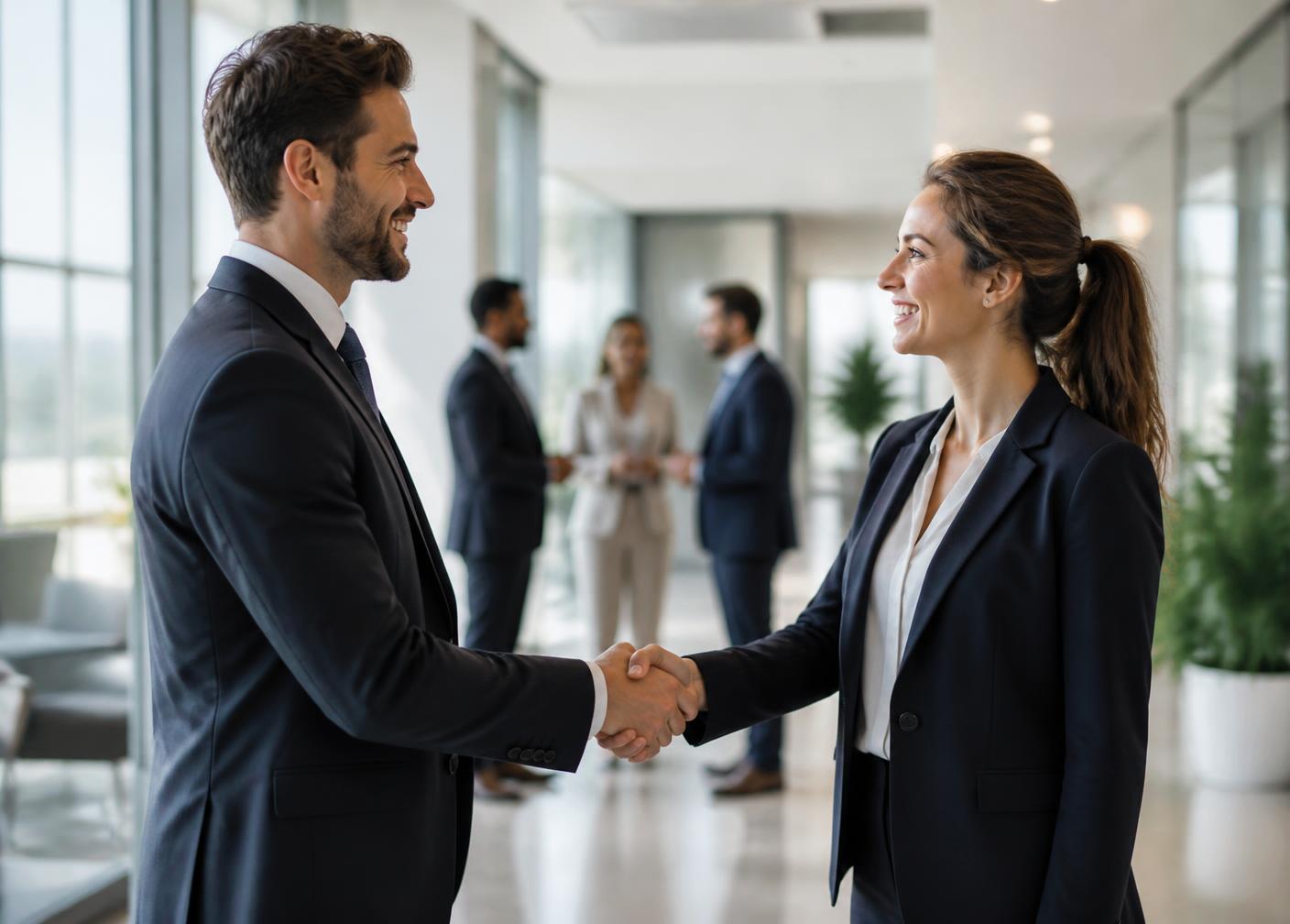Business partners shaking hands after a strategy meeting